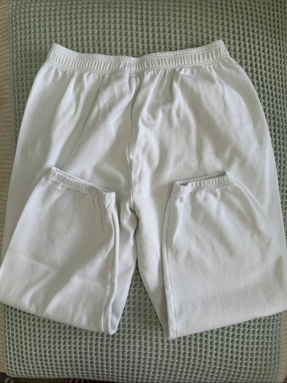 Adidas Men’s White Ribbed Sweatpants Athletic Jogger Embroidered Logo Size XL
